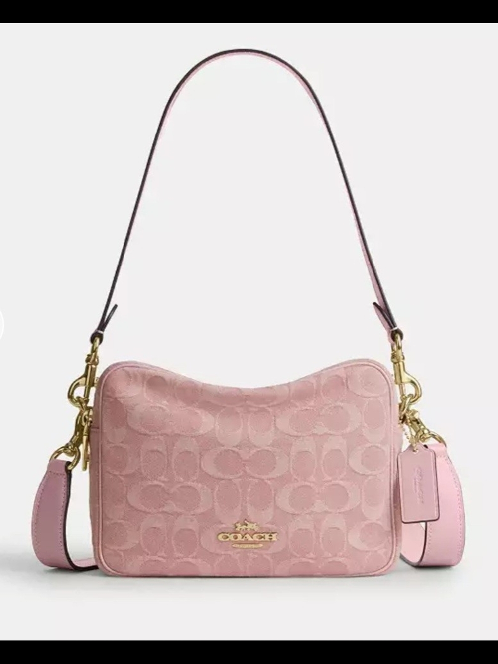 Coach Pink Signature Jacquard Shoulder Bag with Gold Hardware CER69